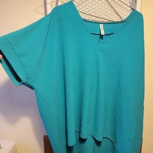 Zenana Outfitters Turquoise V-Neck Short Sleeve Oversized Top